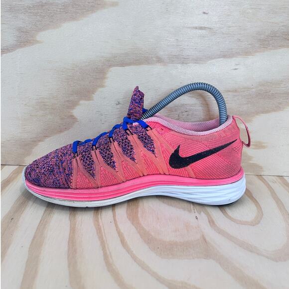 Nike -Flyknit Lunar 2 Bright Mango -Running -Pink/Blue -Women's - 7 - 620658-800 - Picture 4 of 9